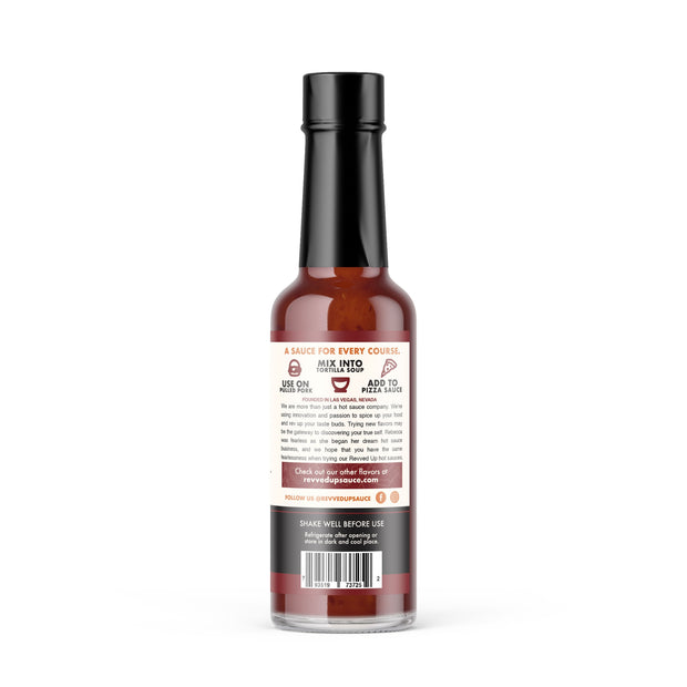 Spicy Cayenne Bomb Hot Sauce - | Revved Up. Our Spicy Cayenne hot sauce packs a punch and offers you something original for your wings, Philly cheese steaks, nachos or whatever else needs to be kicked up a notch! Back label with recommendations for the spicy cayenne hot sauce. A sauce for every meal. Use on pulled porl, mix into tortilla soup, add to pizza sauce. 